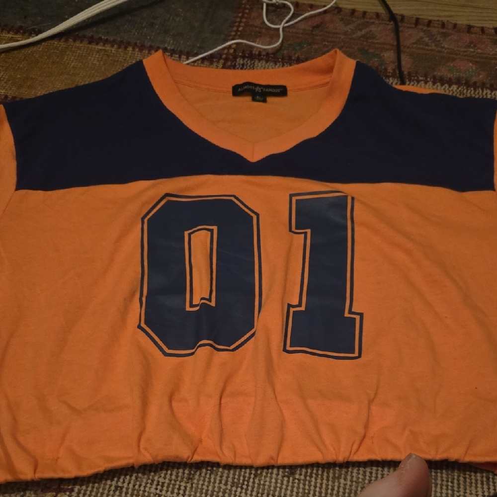 Womes Orange & Navy Number 01 V-Neck Top
